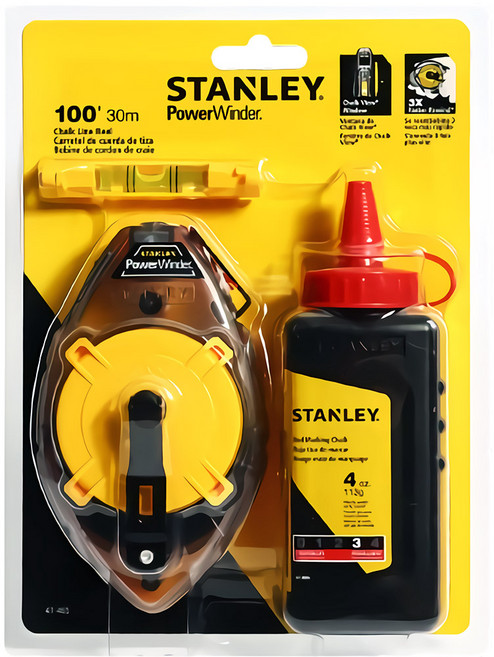 스탠리 47-465 초크라인 적색 분통 분줄 세트 분말 분가루 먹통 먹줄, 1개