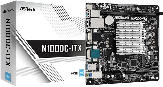 ASRock N100DC-ITX Mini-ITX 마더보드 - 인텔 N100 쿼드 코어 (3.4GHz) DDR4 HDMI/D-Sub 듀얼 M.2 (NVMe/WiFi) SA, ASRock N100DC-ITX Mini-ITX 마더보