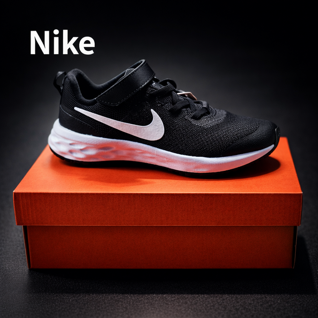 [정품] 나이키 키즈 레볼루션 6 아동 신발 블랙 찍찍이 초등학생 발편한 경량 운동화