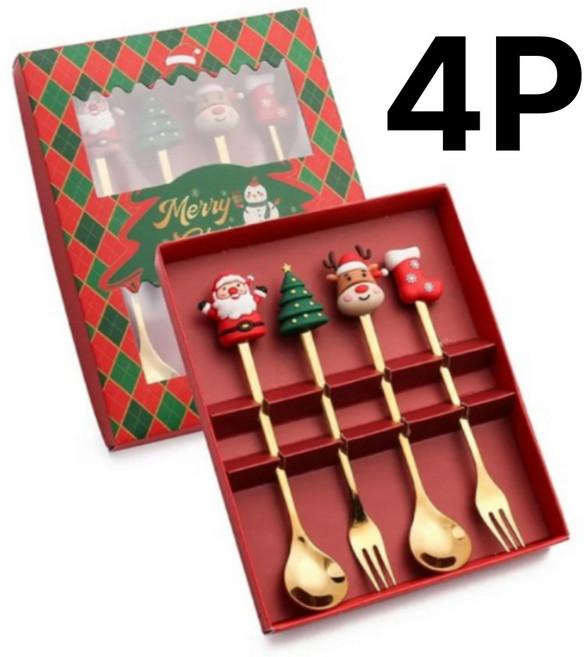 히든오너 크리스마스 스푼 포크 세트, 1세트, 스푼2+포크2