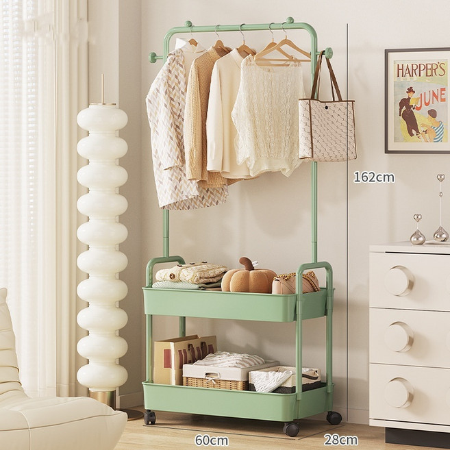 ANYOU 이동식 철제 드레스룸 행거 튼튼한 시스템 2단 스탠드 옷걸이, 그린