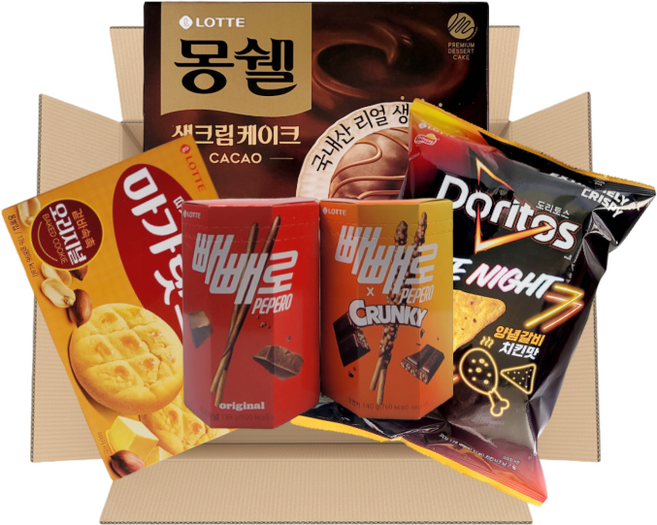 탕비실 쟁여템 - 몽쉘카카오 408g + 마가렛트오리지널 176g+도리토스양념갈비치킨맛172g+빼빼로 초코오리지널 184g+빼빼로 크런키 140g, 1개
