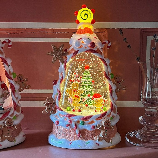 크리스마스 미니 스노우볼 오르골 장식품 소품, 진저브레드맨 오르골