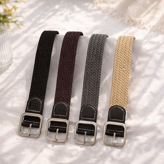 엑시스 여성 구멍없는 직조 캔버스 밴딩 캐주얼 벨트