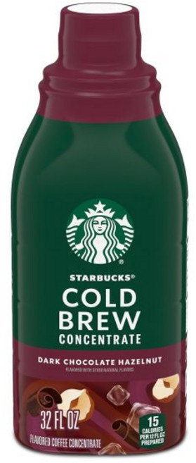 Starbucks 커피 프림 크리머 스타벅스 콜드 브루 농축액 달콤한 흑설탕 시나몬 100% 아라비카 다회용 병 32 플로리드 온스, 다크 초콜릿 헤이즐넛, 32 플로우 온스 (1팩), 1개, 1개