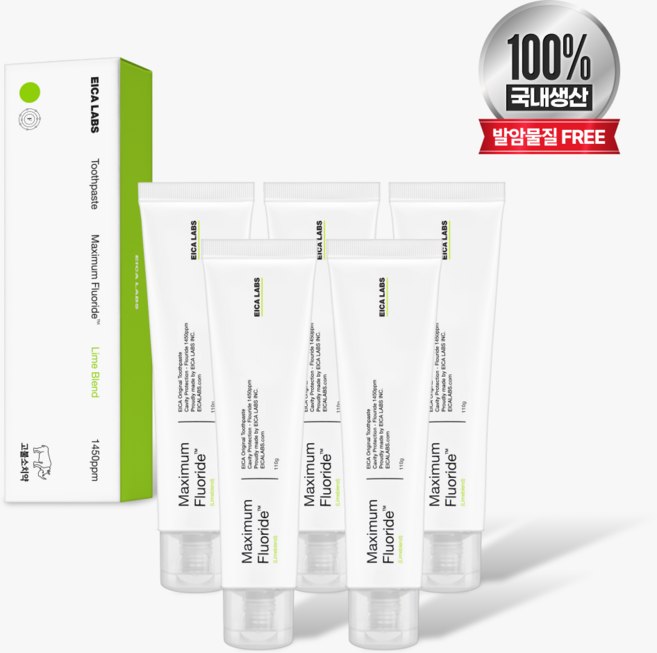 에이카랩스 고불소치약 1450 임산부 입덧 구취 입냄새제거 치과전용 코뿔소치약, 110ml, 5개, 라임블렌드