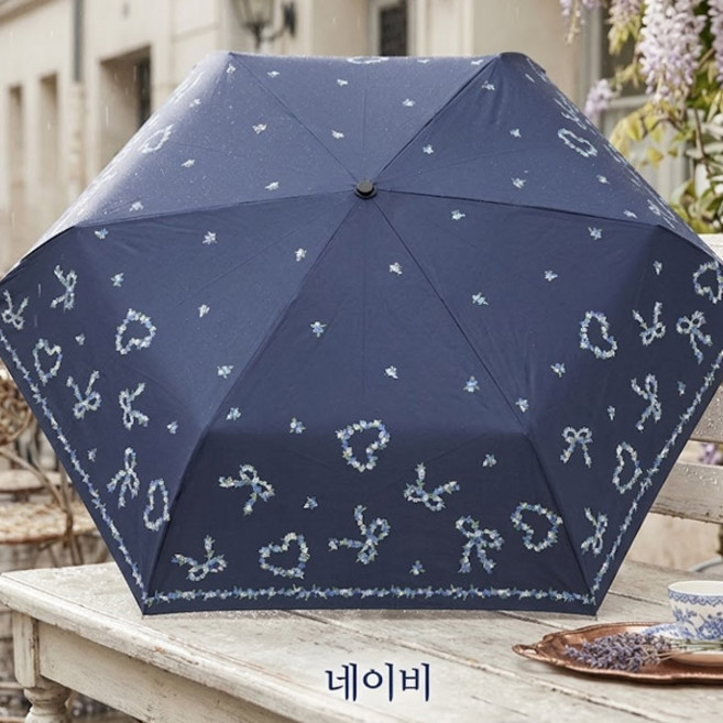 기라로쉬 프렌치 로맨틱 리본 하트 자수 튼튼한 암막 코팅 3단우산 네이비