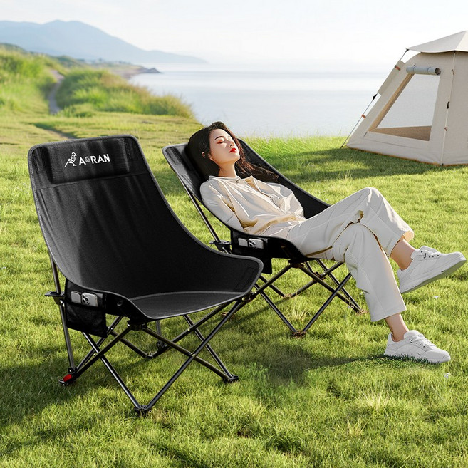 AORAN 각도조절 경량 접이식 캠핑 의자 세트, 2개, 검은색