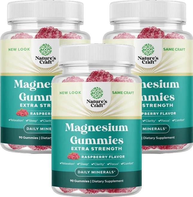 네이처스크래프트 마그네슘 엑스트라 스트렝스 구미 라즈베리 맛, 3개, 90정 - 쿠팡