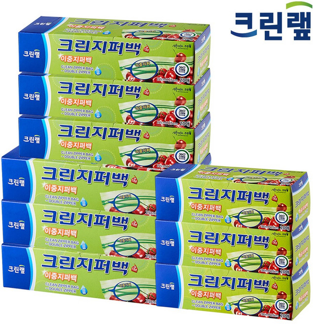 크린랲 크린지퍼백, 소형(18x20)+중형(22x25)+대형(25x30), 20개입, 3세트
