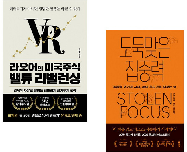 (라오어) 라오어의 미국주식 밸류 리밸런싱 + (요한 하리) 도둑맞은 집중력 (전2권)