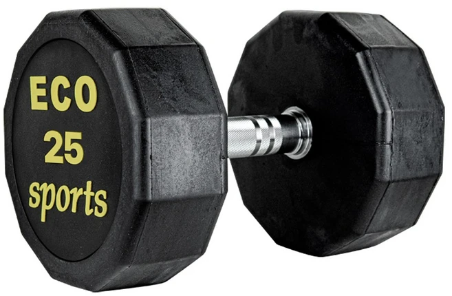 에코스포츠 프리미엄 옐로우심볼 12각 고무덤벨, 1개, 25kg - 쿠팡