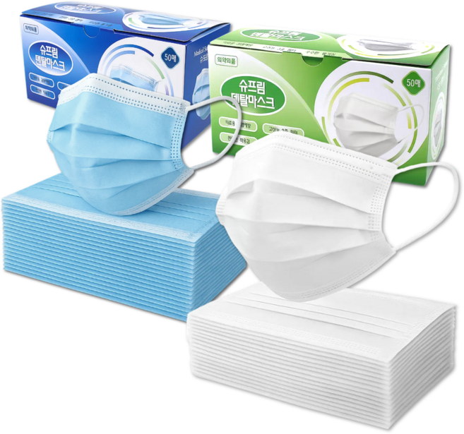 슈프림 국산 덴탈마스크 50매 숨쉬기편한 의약외품 3중 필터 일회용 마스크, 블루(50장), 1개, 50개입