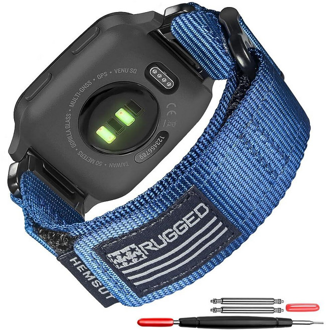 Garmin Venu 2 (Venu 2 전용 Venu 2S /3S) / Venu 3 퀵 핀 시계 밴드와 호환 우븐 루프 디자인의 매우 견고한 나일론 스포츠 스트랩, 블루