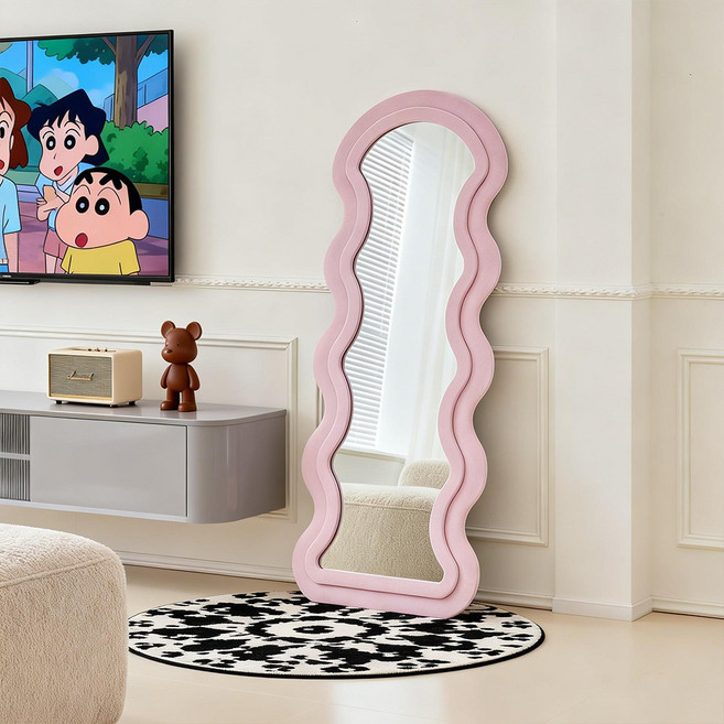 Comfy Nest 웨이브 물결 스탠드 전신거울 인테리어 비정형, 핑크