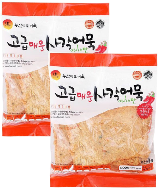 부산미도어묵 고급 매운 사각어묵 야채맛, 2개, 200g