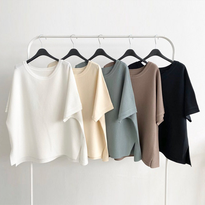 니트코어 여성 여름 편안한 빅사이즈 루즈핏 가오리 모던 입술 보트넥 반팔 니트 니트티 반팔티 티셔츠 임부복 임산부티셔츠