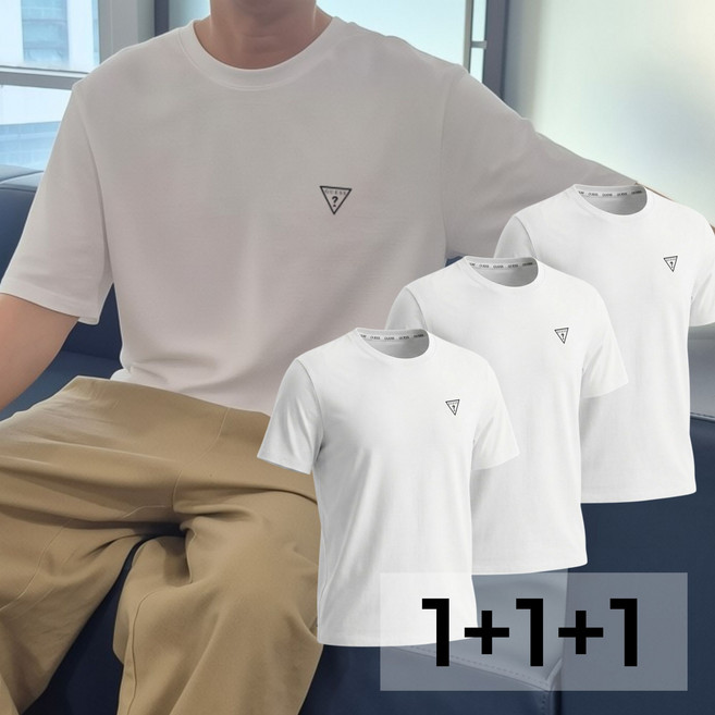 게스 남성 라운드 반팔티 화이트 3매