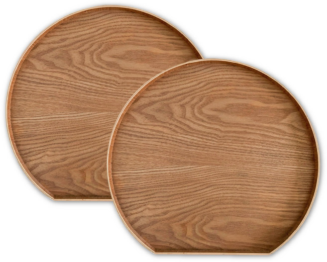나무 반달트레이 원목 우드 대나무 천연 옻칠 혼밥 카페 반달 트레이 쟁반, 2개, 브라운
