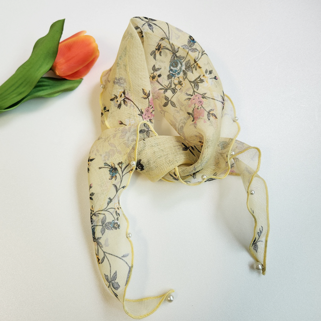 미노앤슈 여성 플라워 꽃무늬 진주포인트 물결 스카프