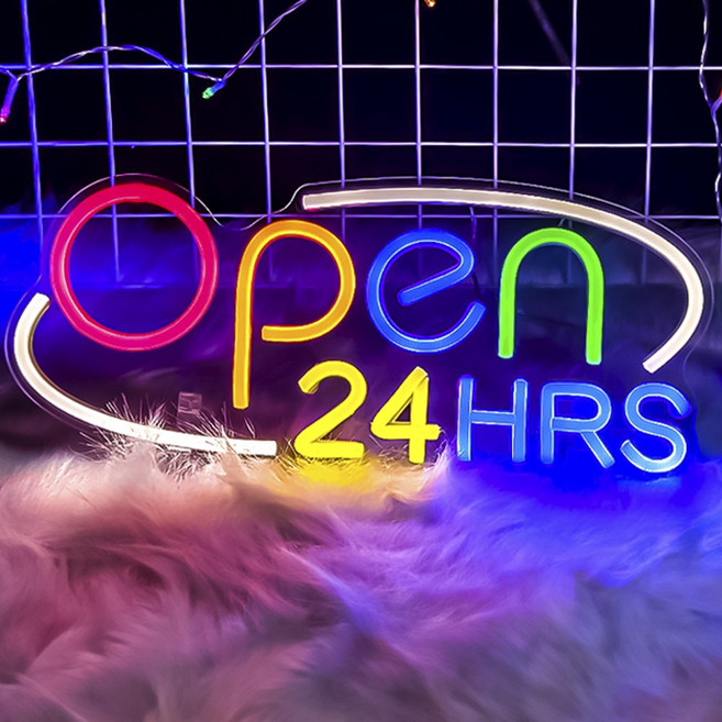 21세기트랜드 팝라잇 24시간 영업중 USB 오픈 LED 네온 사인 보드 간판, 24HRS