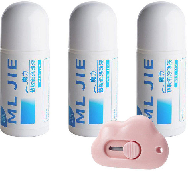 20ml 택배 송장 지우개 + 언방싱 구름 미니커터칼 개인정보 주소 리무버 영수증 지우개 감열지 정보보안 스탬프, 1세트, 20ml 3P + 구름미니커터칼(색상랜덤)1P
