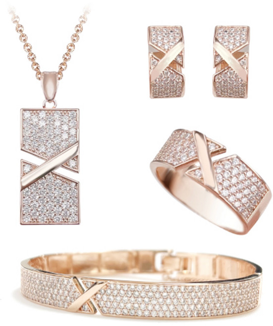 [혜성 주얼리] 자스미나 크로스 포인트 로즈골드 반지 팔찌 목걸이 귀걸이 4종