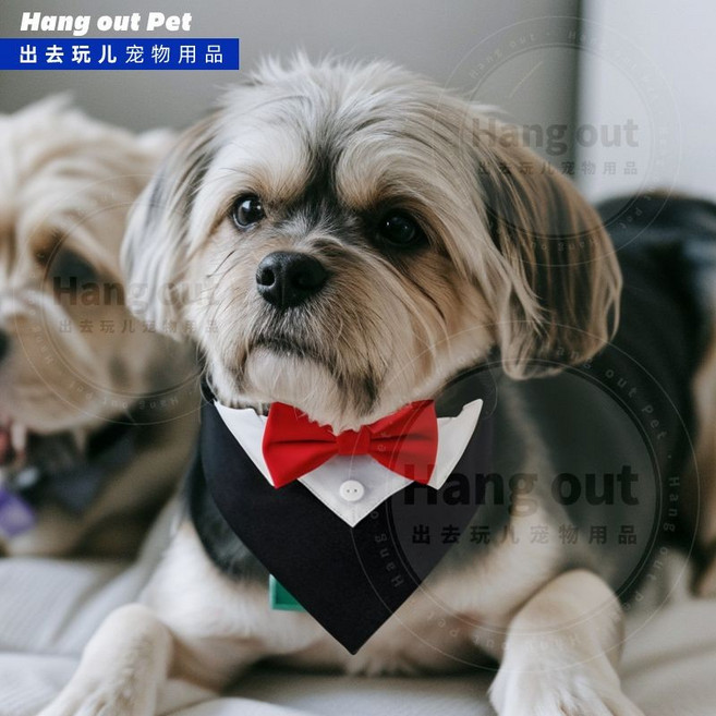 Hang out Pet 寵物狗狗紳士領結圍脖 婚禮口水巾, 1個, 西式款【紅色蝴蝶結】,L碼【脖圍36-60cm】中大型犬, 紅色