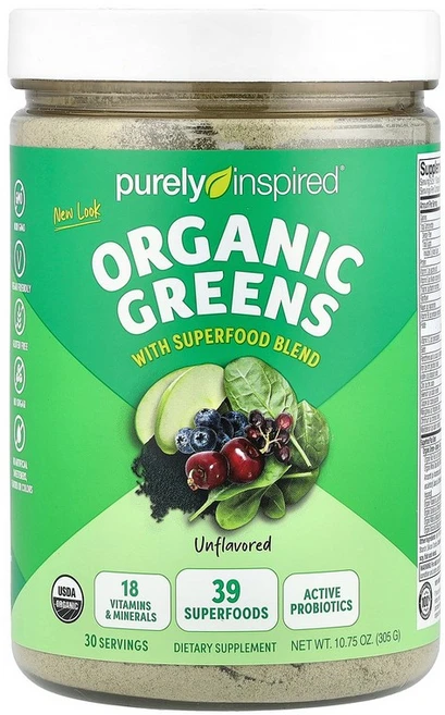 Purely Inspired 유기농 녹색 채소 슈퍼 푸드 혼합물 함유 무맛 305g(10.75oz) Inspired (퓨얼리 인스파이어드), 304 g, 1개, 305g - 쿠팡