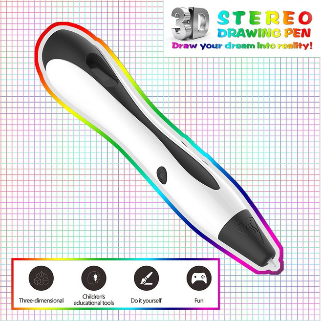 3D立體列印筆 DIY兒童益智繪畫玩具, 1個, 白色打印筆套裝組(高溫筆PLA線材)