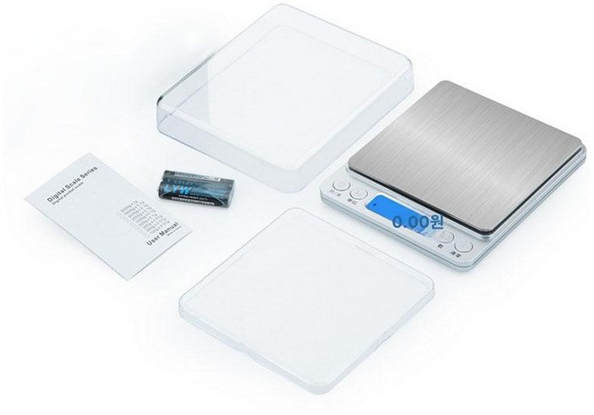 전자 주방 저울 이유식 초정밀 계량 바리스타용 커피저울, 기본 모델명/품번, 전자 저울+2개 트레이+배터리, 1kg