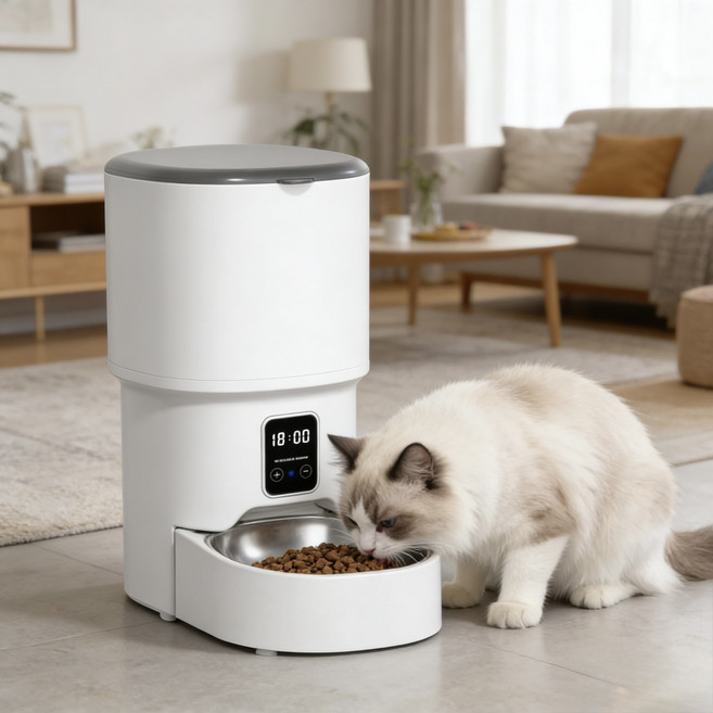 HULULU 대용량 4L 타이머 설정 건식사료 전용 강아지 고양이반려동물 자동 급식기, 1개, 화이트