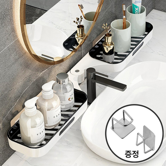 공간대장 욕실 무타공 깔끔 클린 180도 코너 선반 고급형, 1개, 화이트블랙