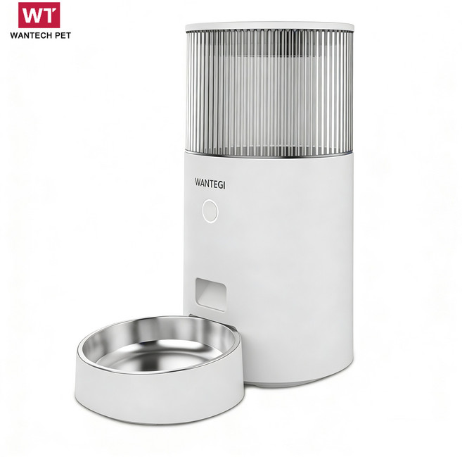 WANTECH 寵物自動餵食器 APP遠程監控 16mm凍乾也不卡糧, 2.5L餵食器白色, 10g, 1個