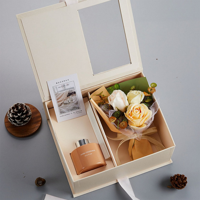香薰花束禮盒 擴香瓶香氛禮物, 1個, 高貴香檳_玫瑰花束禮盒 贈手提袋