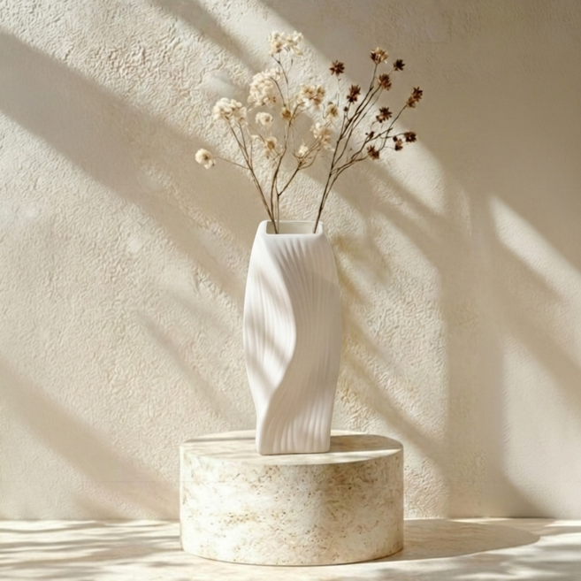 희비키 깨지지않는 우아한 곡선 오브제 인테리어 꽃병, 화이트
