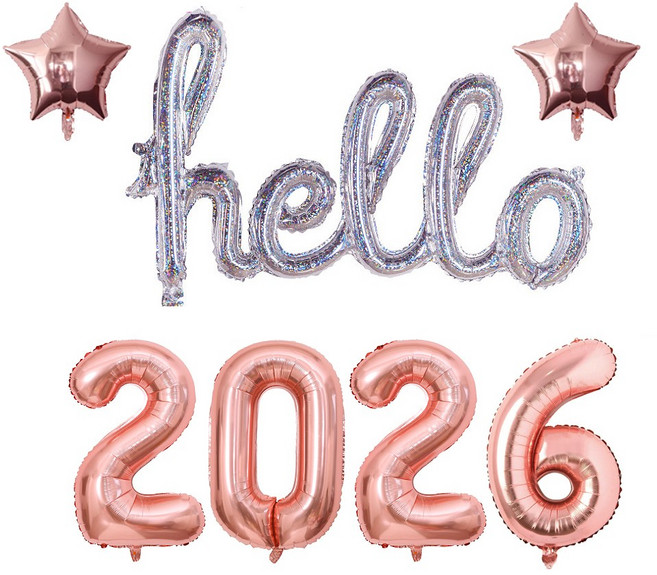 올리브파티 2026 2025 신년 파티 용품 풍선 세트 패키지, 2026로즈골드, 1세트