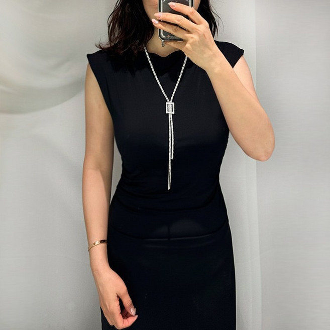 CN2225 세련 사각 보석 체인 롱 목걸이