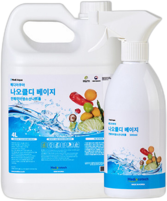 나오클디베이지 + 과일 야채 주방기구 식품 전용 살균소독제 리필, 1개, 4000ml