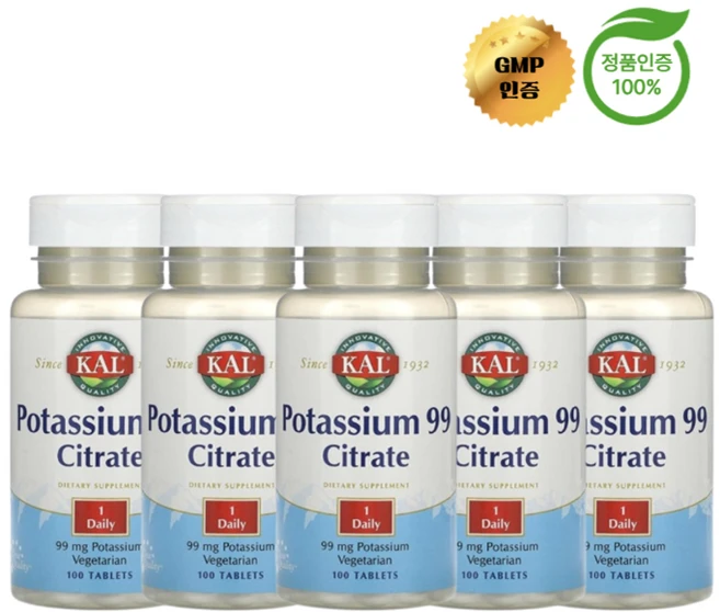 3+2 KAL 구연산 칼륨 포타슘 시트레이트 99mg 100정, 5개 - 쿠팡