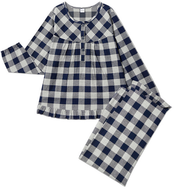 수아팜 여아 캐주얼 빅 체크 코튼 긴팔 파자마 세트