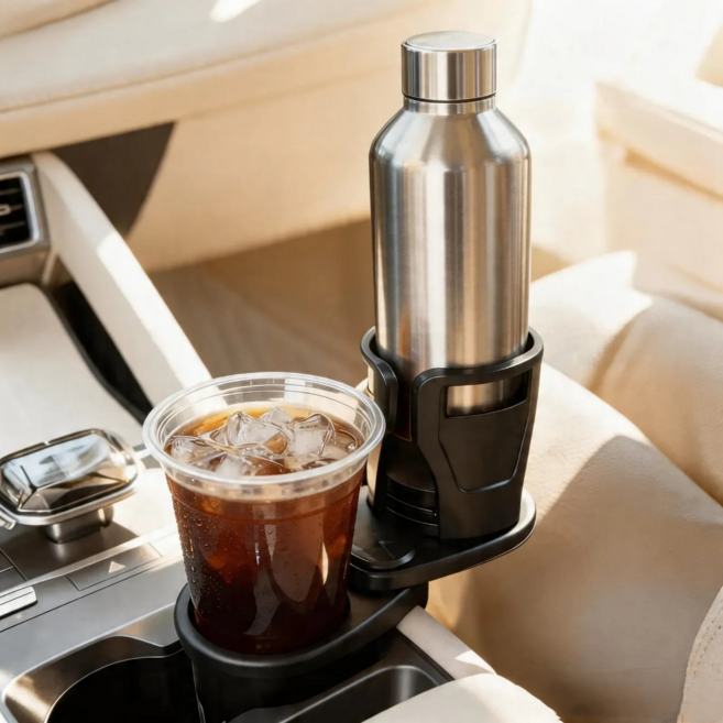 라엔트 2in1 확장형 대형 텀블러 거치 차량용 컵홀더, 블랙, 1개