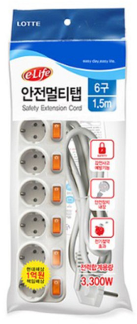 롯데 이라이프 개별멀티탭 6구 SW E형, 1.5M, 1개