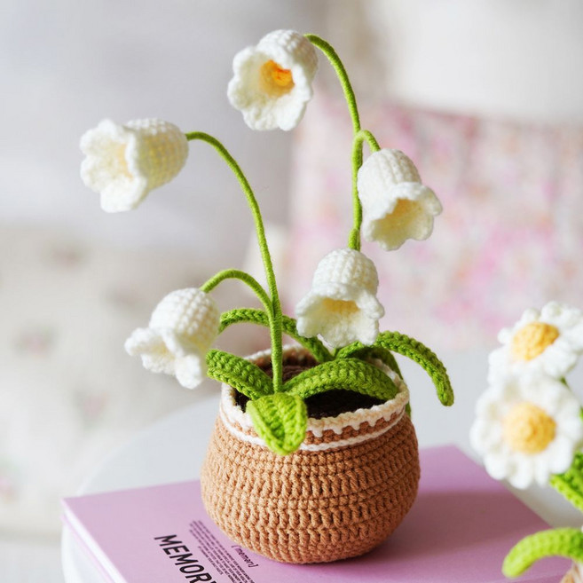 제이에스리빙 꽃화분 손뜨개 코바늘 DIY 뜨개질 패키지, 화이트은방울꽃, 1개