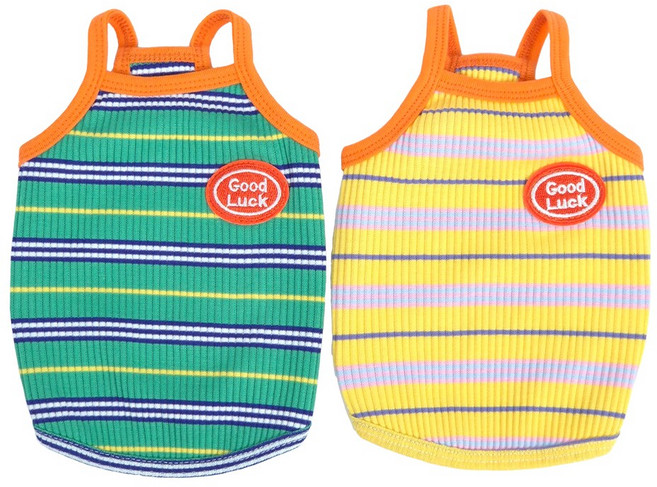 개인싸 강아지옷 행운을 가져다 줄 배색 스트라이프 끈 나시, 1개, 옐로