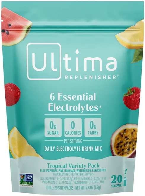 효과가 좋은 Ultima Replenisher 6가지 필수 전해질 일일 전해질 드링크 믹스 트로피컬 버라이어티 팩 스틱팩 20개 69g(2.4oz) 최저가격, UltimaReplenisher6가지필수전해질데일리전해, 69g - 쿠팡