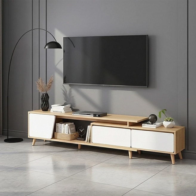 라온프리 확장형 TV 티비다이 거실장, 우드