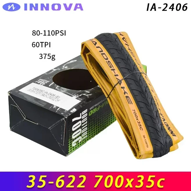 INNOVA PRO IA-2406 미끄럼 방지 노란색 가장자리 접이식 타이어 도로 자전거 도시 여행 사이클링 부품 7, 01 K193 700x35c yellow