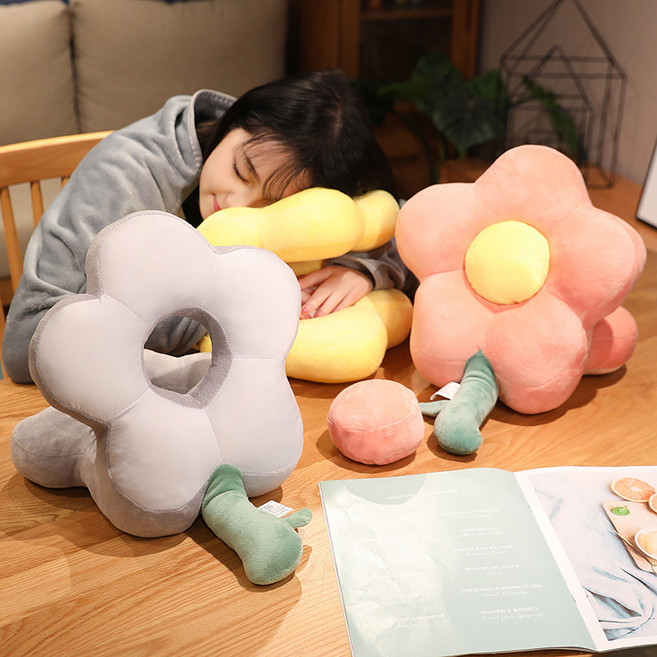 유통피아 플라워 낮잠 베개 쿠션, 옐로우