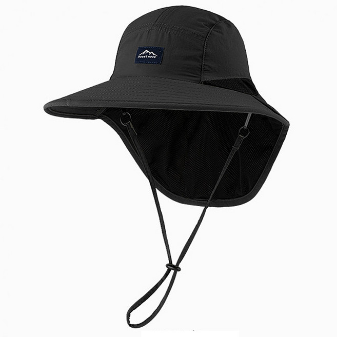 등산 플랩캡 UV차단 야외활동 낚시 모자, 블랙, 1개